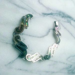 Vintage 925 Sterling Silver Abalone Link Bracelet
